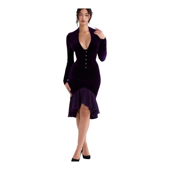 House of CB NWT Dahna Purple Velvet Corset Dress Sz Medium - Picture 2 of 7